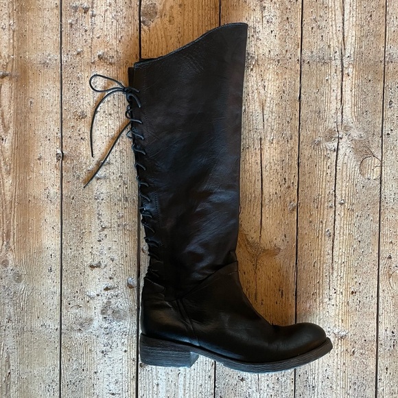 Sundance Lace Up Back Black Leather Tall Riding Boots Size 40 US 9.5 - Picture 3 of 9